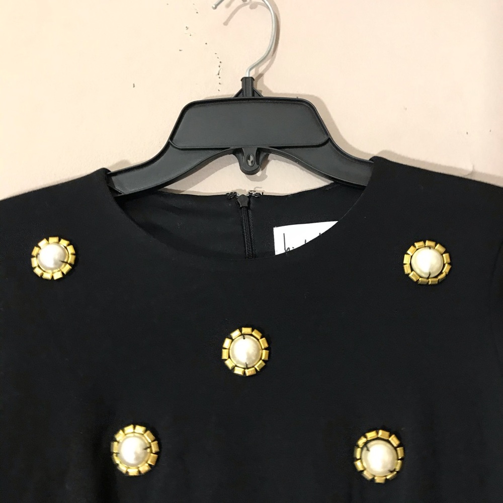 SOLD Nicole Miller Vintage Black Dress Pearl - Picture 3 of 7